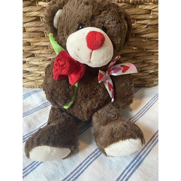 2016 Kellytoy Brown Teddy Bear w/Rose Love Bow 12" Plush Stuffed Animal … - Picture 2 of 12